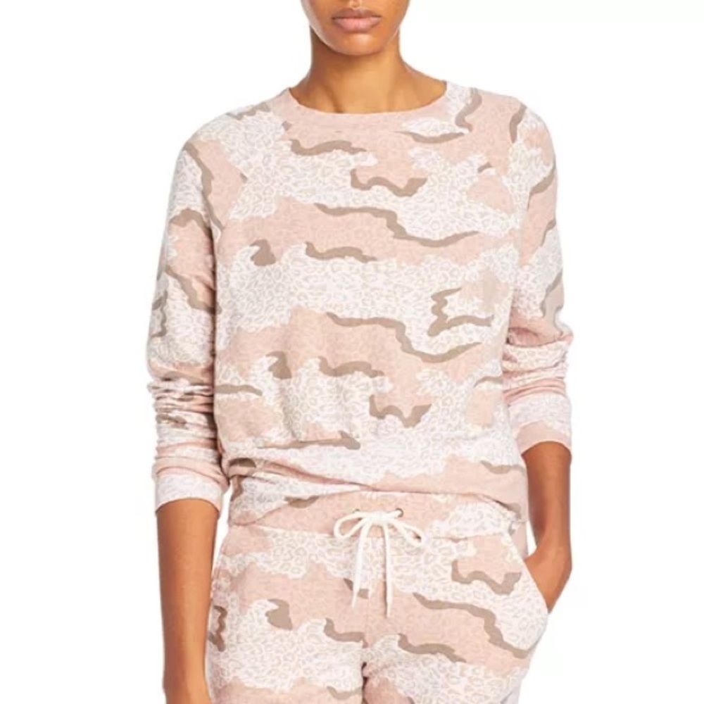 Anthropologie Monrow Leopard Print Camo Raglan Crewneck Sweatshirt Size M